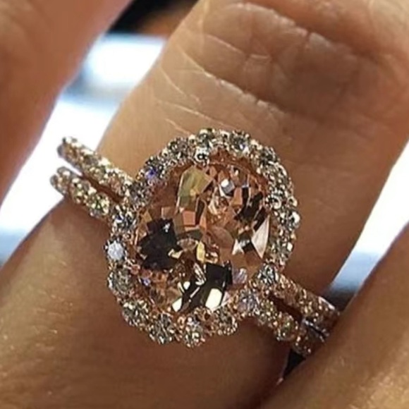 Jewelry - Champagne Crystal Morganite and Cubic Zirconium 14kRose Gold plated Woman’s Ring